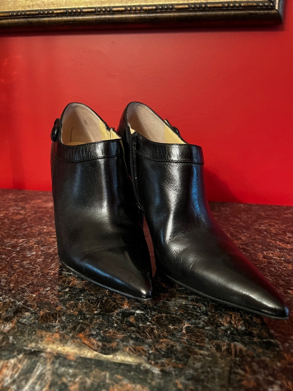 Ralph Lauren Black Leather Pointed-Toe Ankle Booties